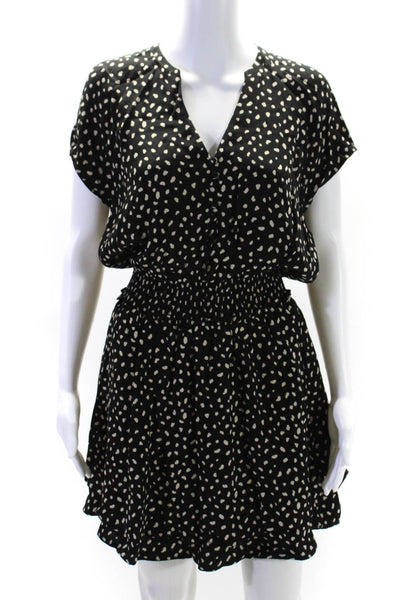 Rails Women's V-Neck Short Sleeves Smocked Waist Spotted Dot Mini Dress Size S