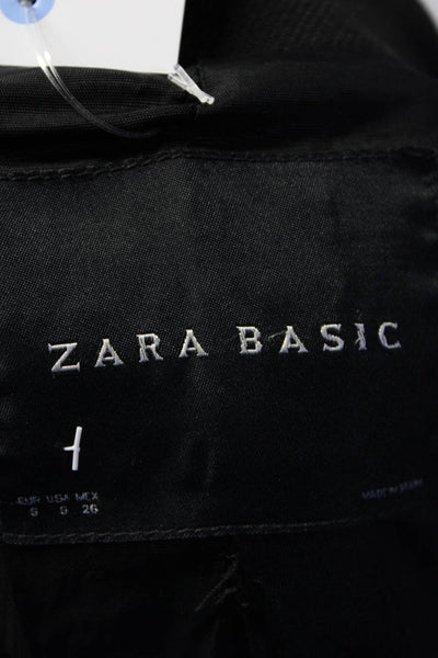 Zara Basic Women's Hood Long Sleeves Pockets Lines Coat Black Size S