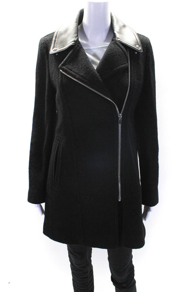 Club Monaco Women's Leather Trim Long Sleeves Full Zip Jacket Black Size S