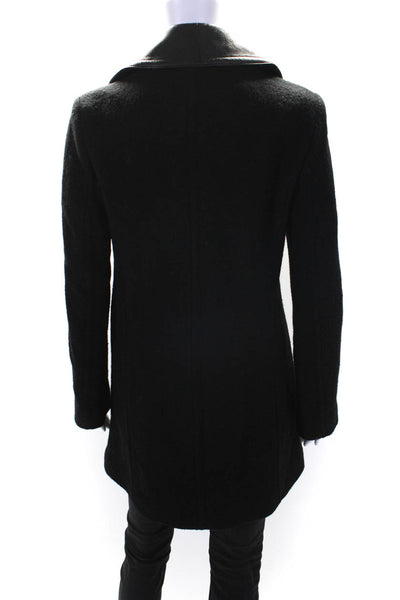 Club Monaco Women's Leather Trim Long Sleeves Full Zip Jacket Black Size S