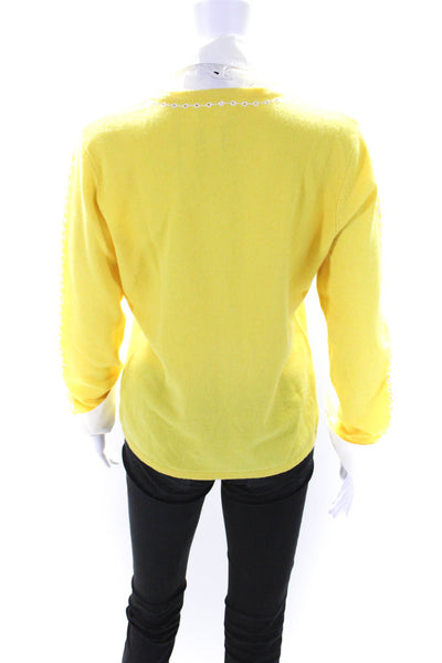 MAG By Magaschoni Womens Knit Collared Long Sleeve Blouse Top Yellow Size L
