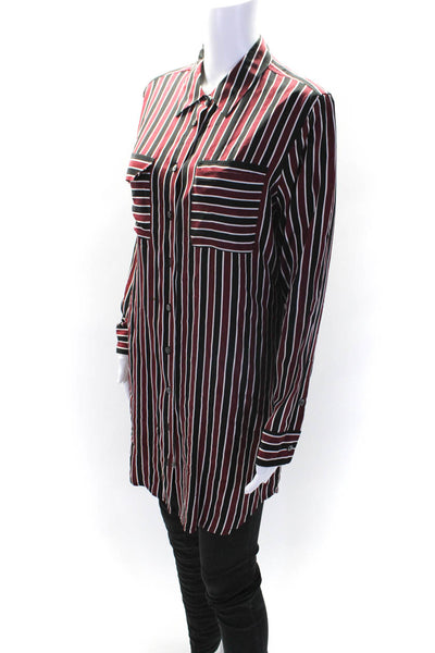 Equipment Femme Women's Long Sleeves Silk Button Down Shirt Stripe Size M