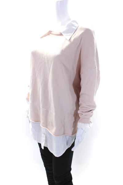 NSF Womens Cotton Terry Split Hem Long Sleeve Collared Sweater Light Pink Size S