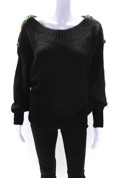 Veronica Beard Womens Knit Long Sleeve Crystal Boat Neck Sweater Black Size M