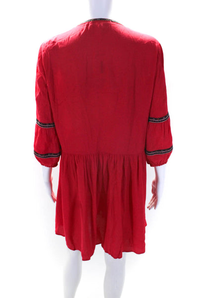 Ba&Sh Womens 3/4 Sleeve Pleated Hem Unlined Mini V-Neck Tunic Dress Red Size 6