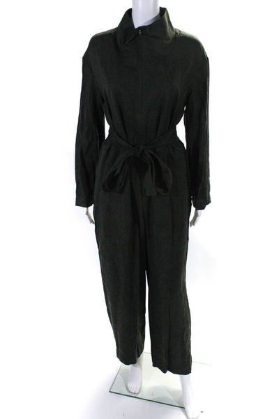 COS Womens Mock Neck Full Zipped Long Sleeve Belted Jumpsuit Green Size 8
