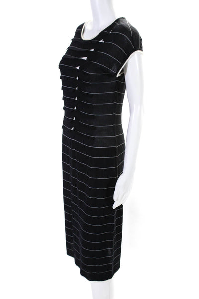Armani Collezioni Womens Striped Knit Short Sleeve Sheath Dress Black Size 8