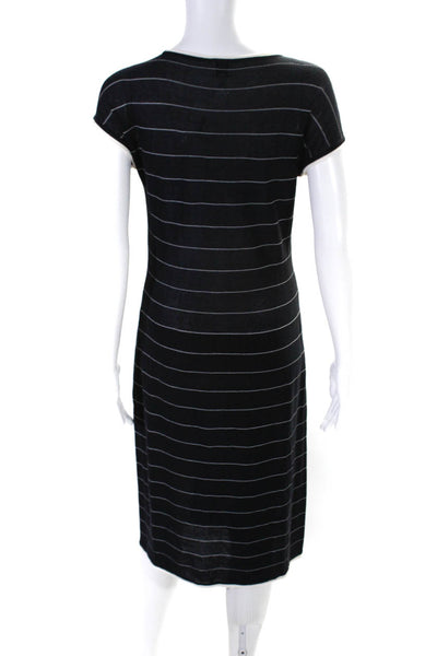 Armani Collezioni Womens Striped Knit Short Sleeve Sheath Dress Black Size 8