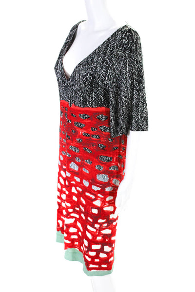 Balenciaga Womens Short Sleeve Knit Satin Herringbone Shift Dress Black Red FR40