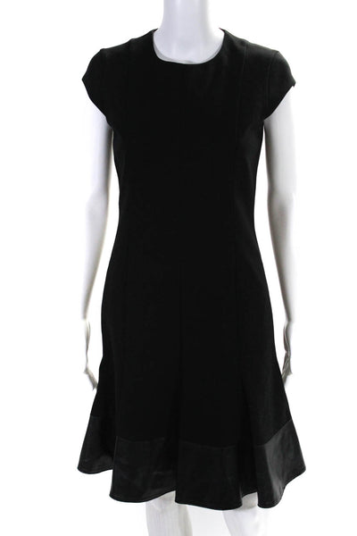 Akris Punto Womens Cap Sleeve Ponte Faux Leather Hem Flare Dress Black Size 6