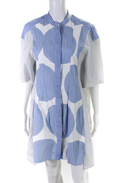 Stella McCartney Womens Abstract Stripe High Neck Shirt Dress Blue White FR 42