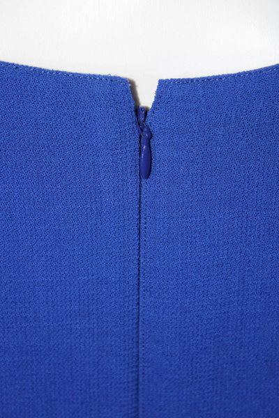 Courreges Womens Short Sleeve Crew Neck Crepe Sheath Dress Blue Wool Size 8