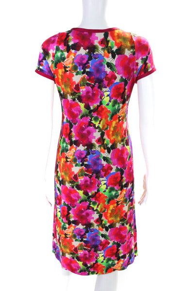 Leggiadro Womens Short Sleeve Watercolor Floral Knit Sheath Dress Multi Size 8