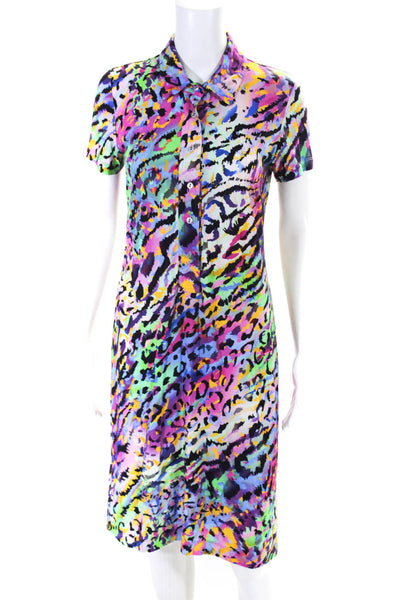 Leggiadro Womens Short Sleeve Abstract Jersey Polo Dress Multicolor Size 6