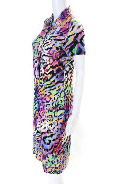 Leggiadro Womens Short Sleeve Abstract Jersey Polo Dress Multicolor Size 6