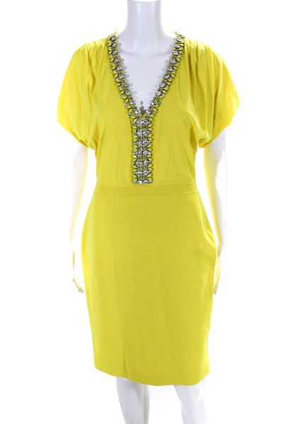 Giambattista Valli Womens Embellished V Neck Knit Sheath Dress Yellow Size IT 44