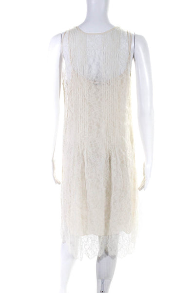 Balenciaga Womens Crew Neck Sleeveless Lace Sheath Dress Ecru Size FR 40