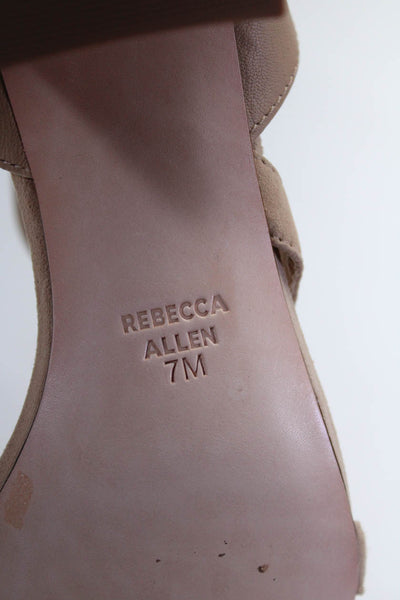 Rebecca Allen Womens Suede Strappy Buckle Up Low Heels Sandals Beige Size 7M
