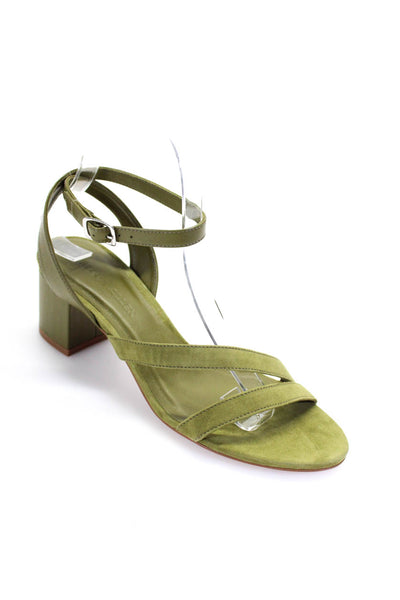 Rebecca Allen Womens Leather Strappy Buckle Up Low Heels Sandals Green Size 7M
