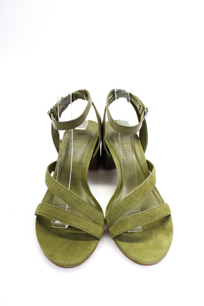 Rebecca Allen Womens Leather Strappy Buckle Up Low Heels Sandals Green Size 7M