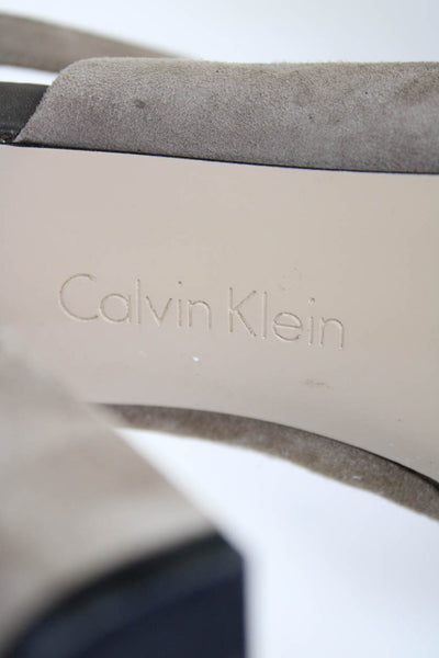 Calvin Klein Womens Suede Ankle Strap Platform Heels Sand Beige Size 7