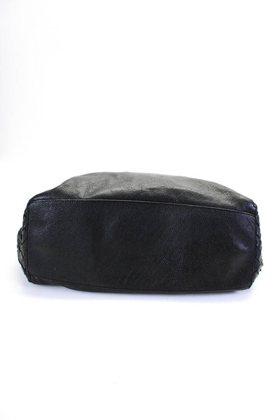 Cole Haan Womens Leather Woven Detail Gold Tone Shoulder Handbag Black