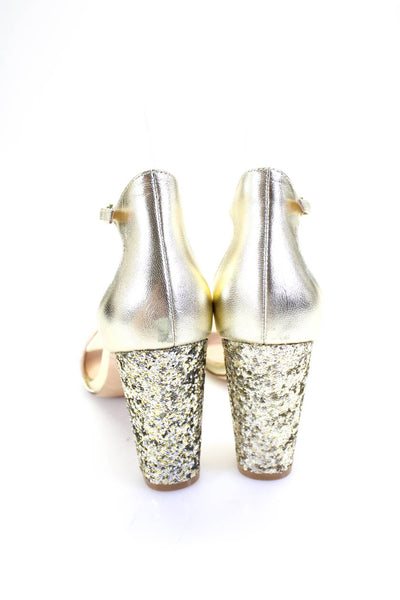 Badgley Mischka Womens Leather Glitter Heel Ankle Strap Sandals Gold Size 6