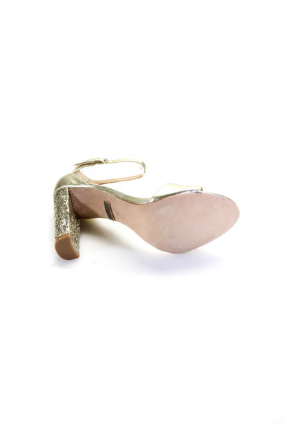 Badgley Mischka Womens Leather Glitter Heel Ankle Strap Sandals Gold Size 6