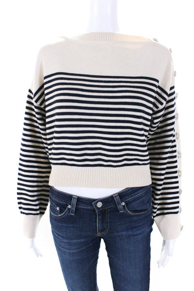 Lovers + Friends Womens Long Sleeve Striped Sweater White Navy Size Small
