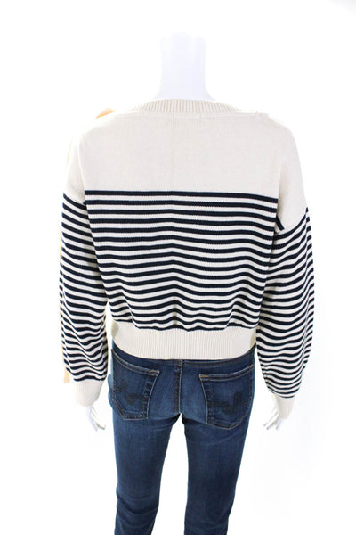 Lovers + Friends Womens Long Sleeve Striped Sweater White Navy Size Small
