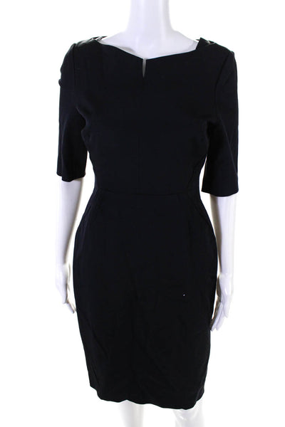 L.K. Bennett Women's Round Neck Short Sleeves A-Line Midi Dress Black Size 10