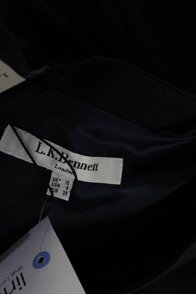 L.K. Bennett Women's Round Neck Short Sleeves A-Line Midi Dress Black Size 10
