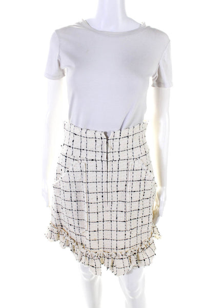 Rebecca Taylor Women's Zip Closure Ruffle A-Line Pockets Mini Skirt Beige Size 6
