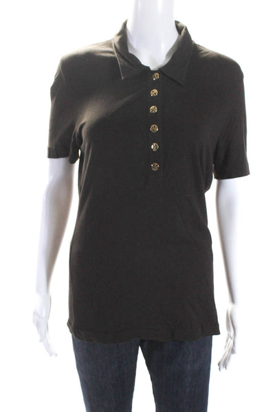 Tory Burch Womens Short Sleeve Collared Polo Shirt Brown Cotton Size XL