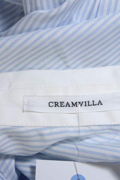 Cream Villa Womens Long Sleeve Stripe Button Up Crop Shirt Blouse Blue Small