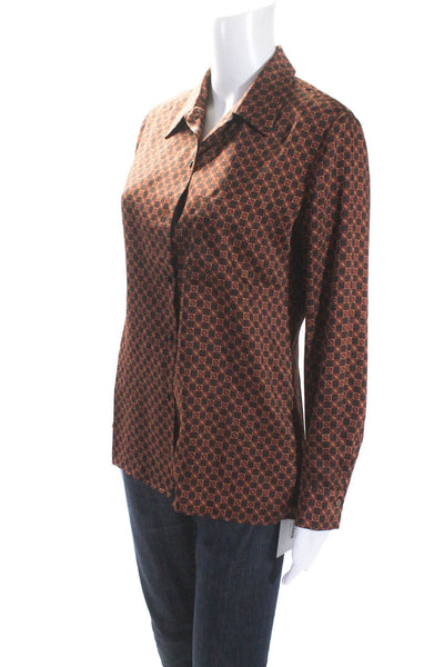 Maje Womens Silk Geometric Print Button Down Blouse Brown Orange Size 1