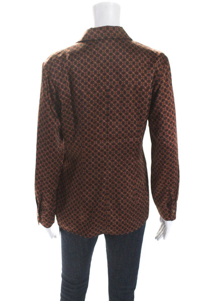 Maje Womens Silk Geometric Print Button Down Blouse Brown Orange Size 1