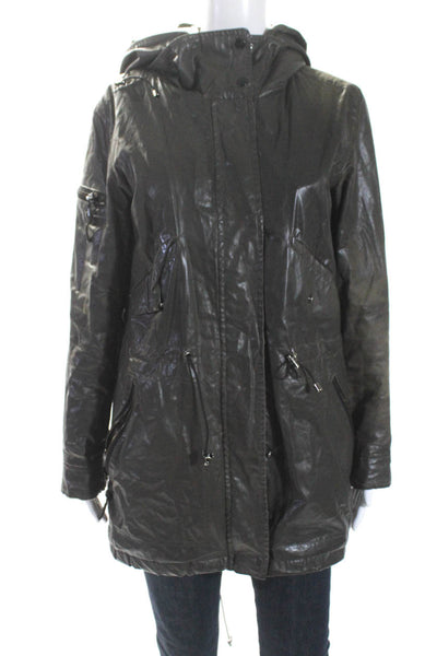 SAM. Womens Hooded Full Zipper Rain Coat Green Cotton Size Medium