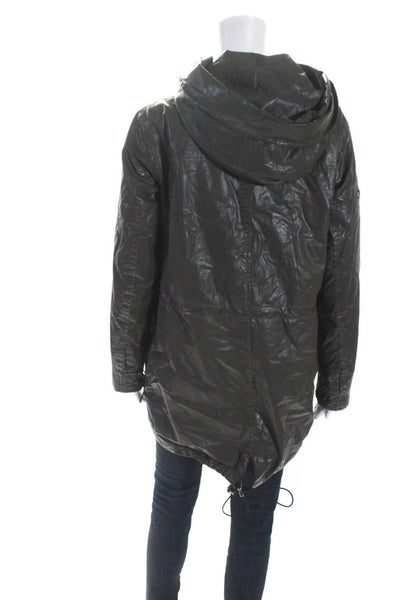 SAM. Womens Hooded Full Zipper Rain Coat Green Cotton Size Medium