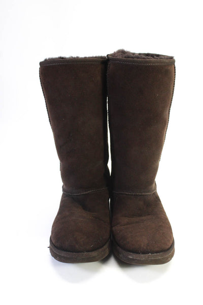 Ugg Womens Sheepskin Classic Tall Snow Boots Dark Brown Size 8