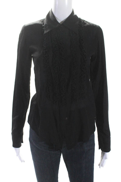 Theory Womens Silk Button Down Long Sleeves Blouse Black Size Small
