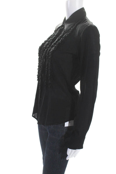 Theory Womens Silk Button Down Long Sleeves Blouse Black Size Small