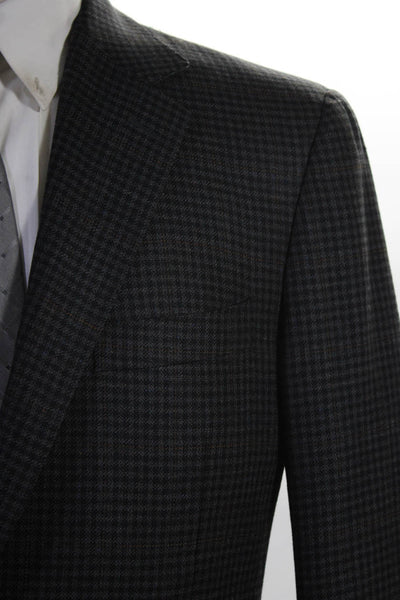Canali Mens Dark Navy Wool Plaid Two Button Long Sleeve Blazer Size 48R