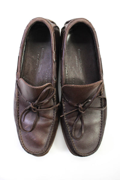 Ermenegildo Zegna Mens Brown Leather Slip On Driving Loafer Shoes Size 8