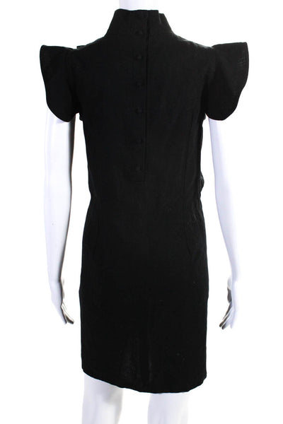 McGuire Womens High Neck Ruffle Flutter Sleeve Woven Shift Dress Black Medium