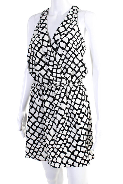 Parker Womens Silk Geometric Print V-Neck Sleeveless Short Dress Black Size S