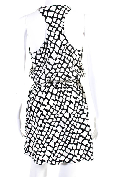 Parker Womens Silk Geometric Print V-Neck Sleeveless Short Dress Black Size S