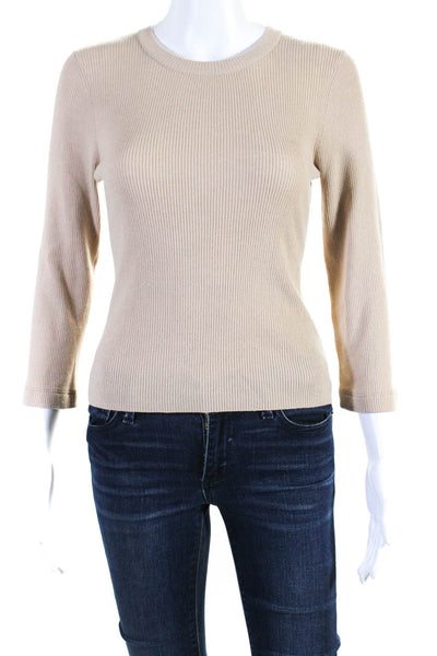 A.L.C. Womens Ribbed Textured Round Neck Long Sleeve Sweater Top Brown Size M
