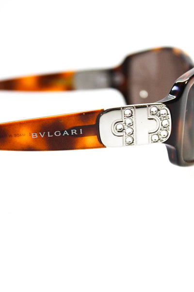 Bvlgari Womens Tortoise Shell Crystal Detail Rectangular Sunglasses Brown