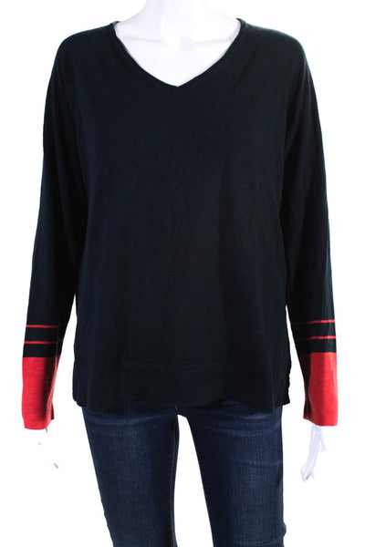 Vince Womens Long Sleeves Pullover Sweater Navy Blue Red Size Small
